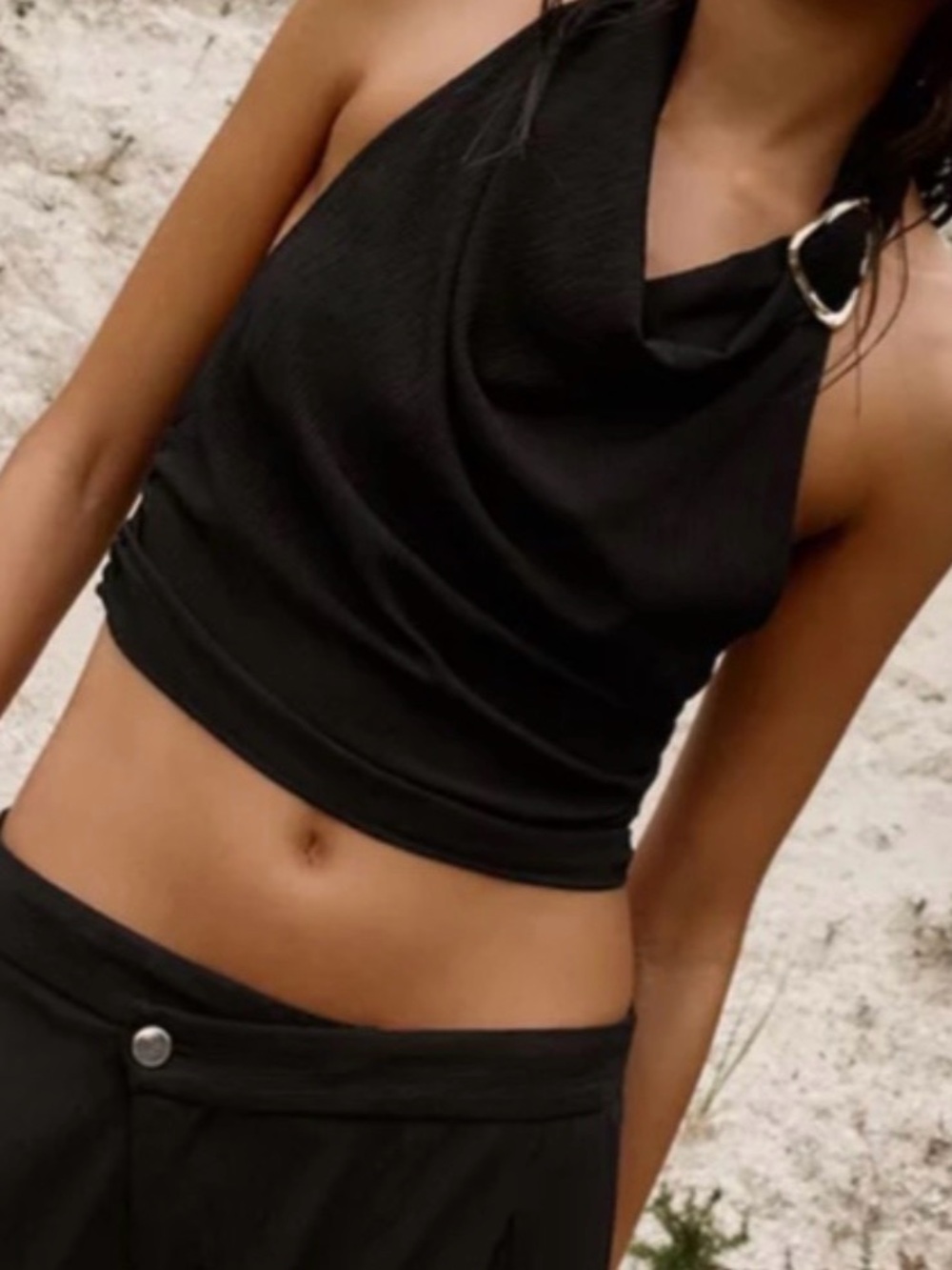 Zara Black Halter Crop Top with Gold Ring